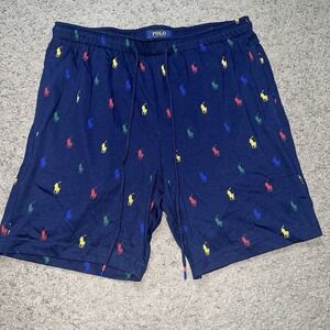 Polo Ralph Lauren Mens Sleep Shorts Navy Blue All Over Pony Logo Cotton M